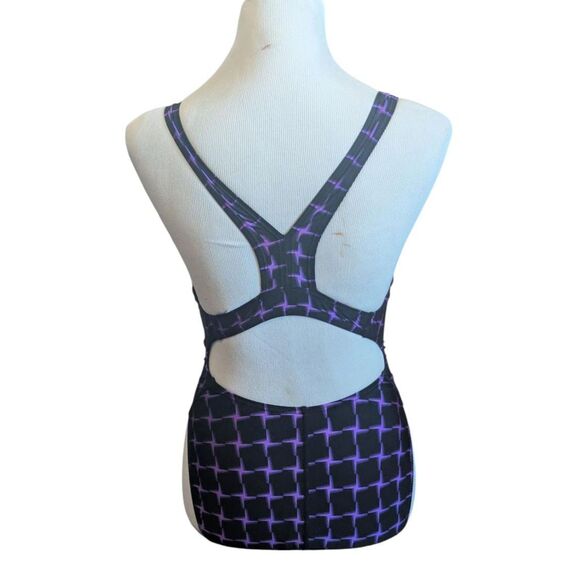 Speedo 10/36 Black Purple Grid Shattered Square Print One-Piece Swimsuit - Picture 3 of 3